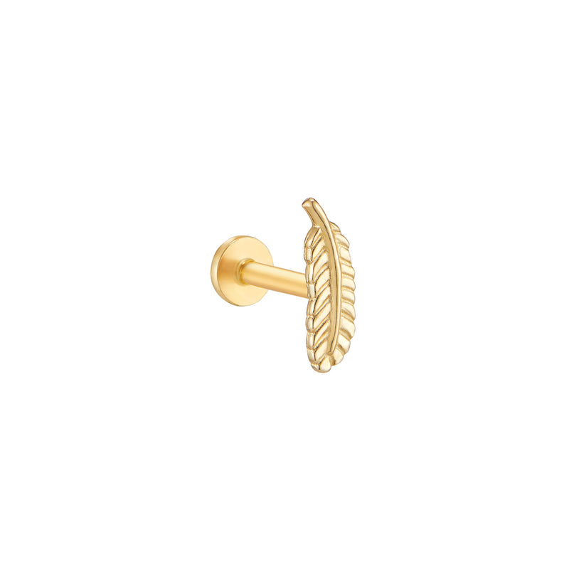 Feather Stud Flat Back Labret Earring 14K Gold | Musemond, 14K Rose Gold / 6.5mm
